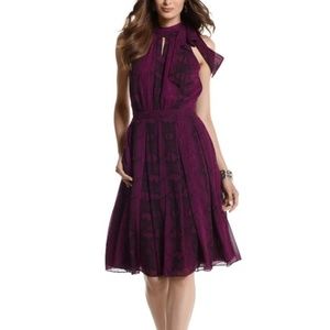 WHBM Tie-Neck Amethyst Snake-Print Fit Flare Dress